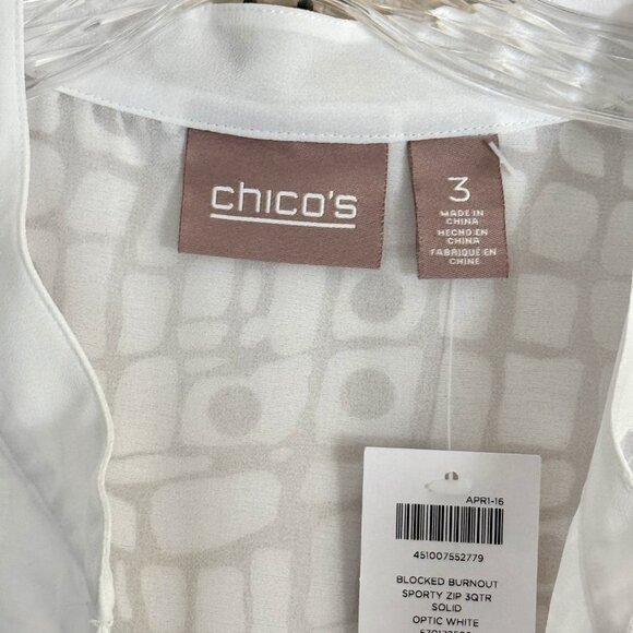 NWT Chico’s Blocked Burnout Sporty Zip Sheer Jacket – Optic White Size 3 (XL/16) - Picture 6 of 12